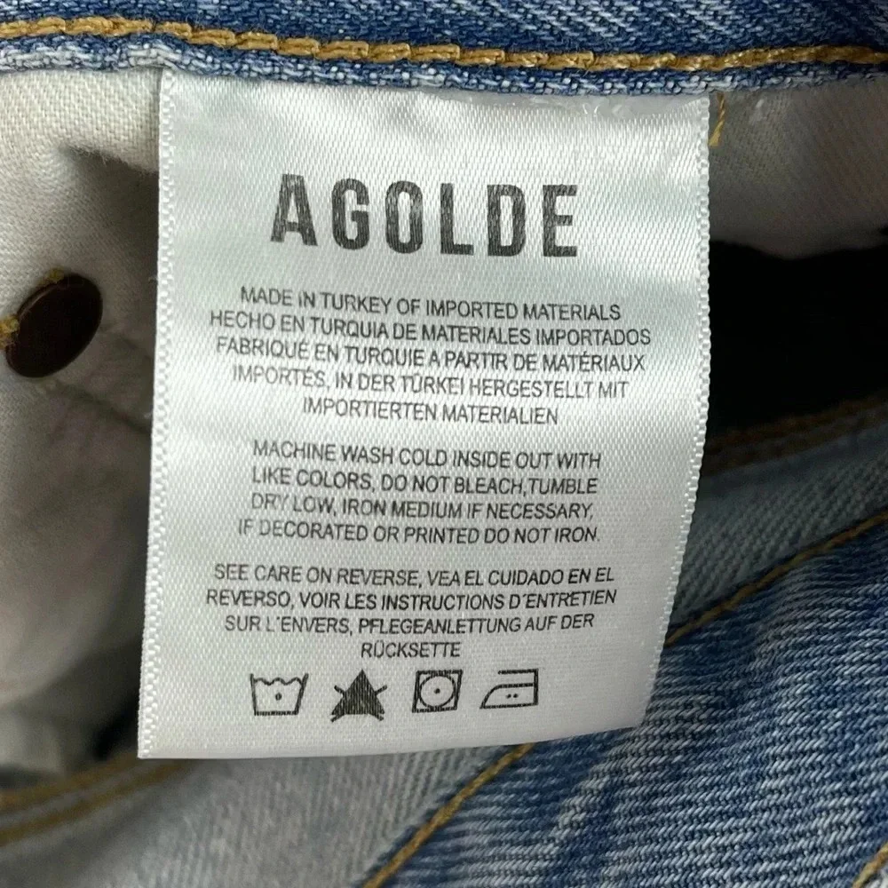 Agolde Parker Angled Denim Jean Skirt Womens 30 Blue Distressed Frayed Edge